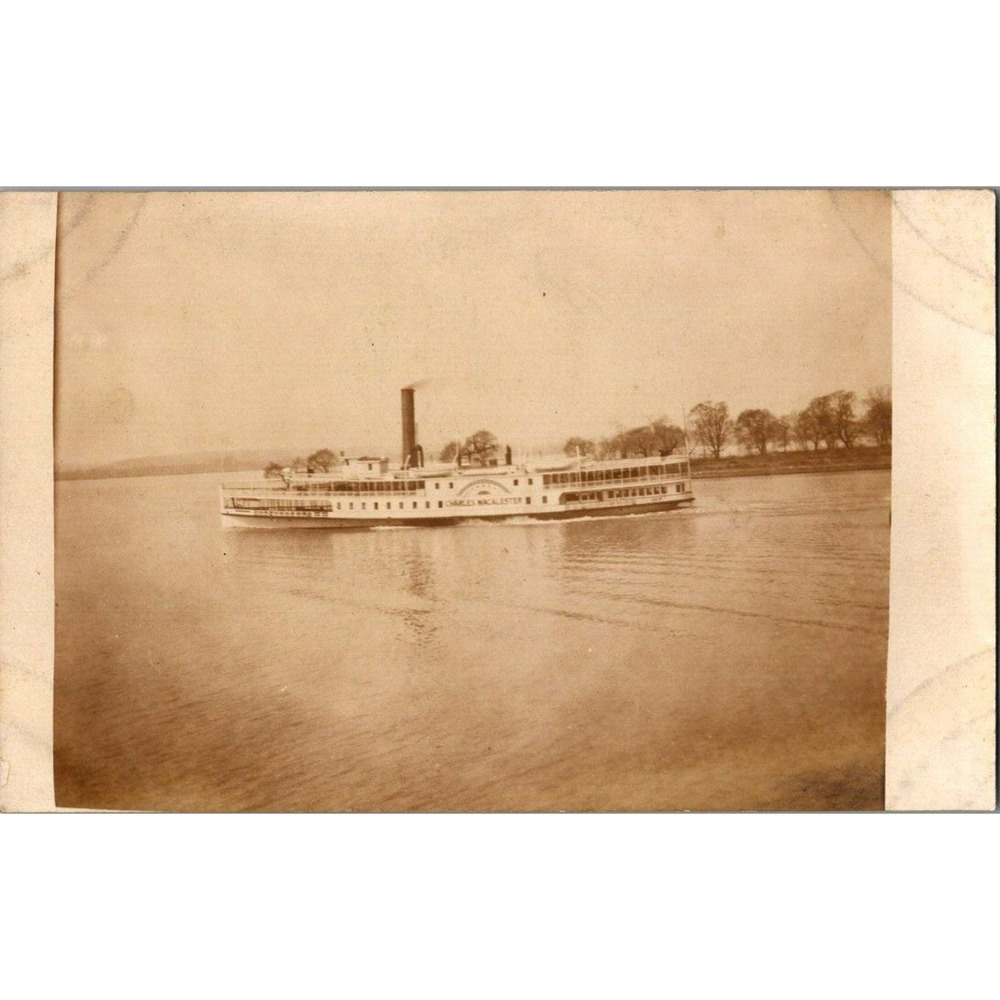 Antique RPPC Charles Macalester Steamship Steamer Paddle Boat Ship At Sea
